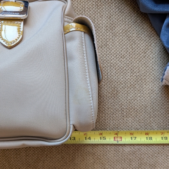 Longchamp Vintage Tan Canvas & Mustard Patent Leather Bowler Bag - Picture 8 of 10